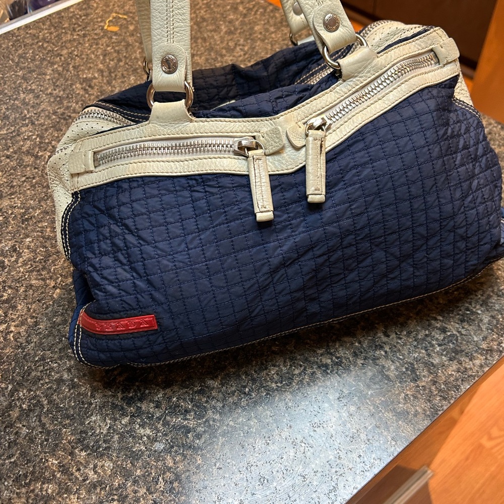 Prada Blue Quilted Bag with Red Detail